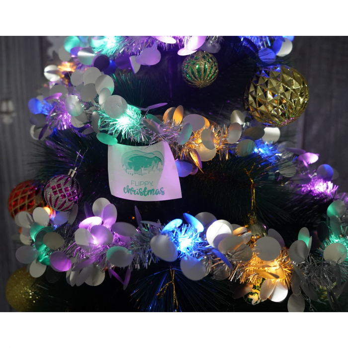 Beteala Craciun cu LED, Argintie, model cu paiete rotunde, 2 m x 5 cm, PVC, Sir, Artificiala, Flippy [3]