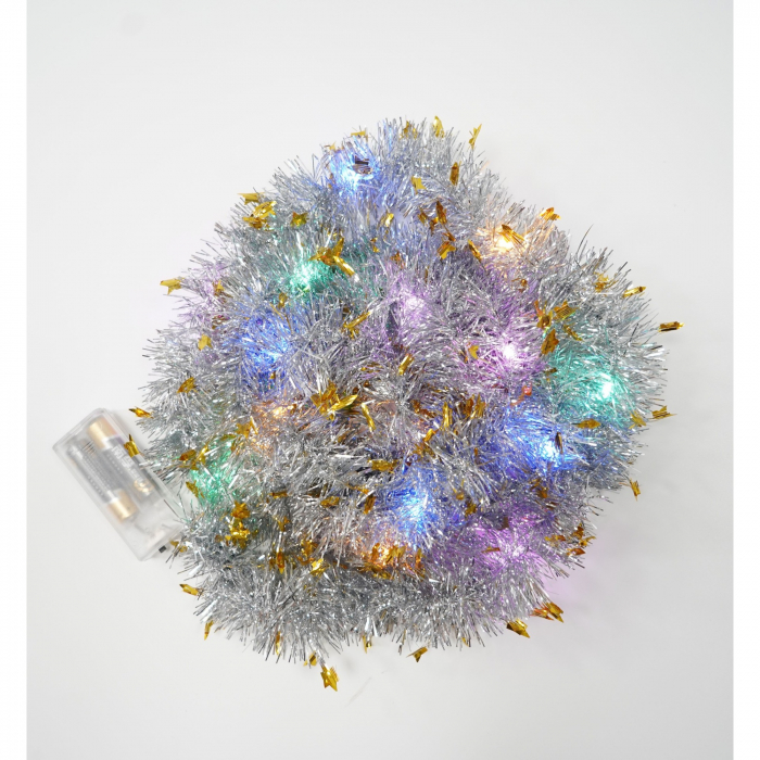 Beteala Craciun cu LED, Aurie, model cu stelute, 2 m x 5 cm, PVC, Sir, Artificiala, Flippy [4]
