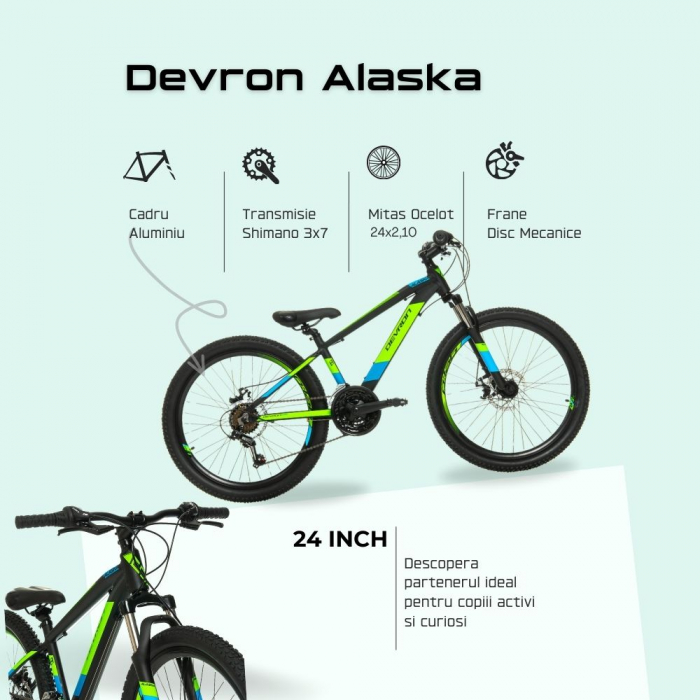Bicicleta Copii Devron Alaska - 24 Inch, Negru-Verde [4]