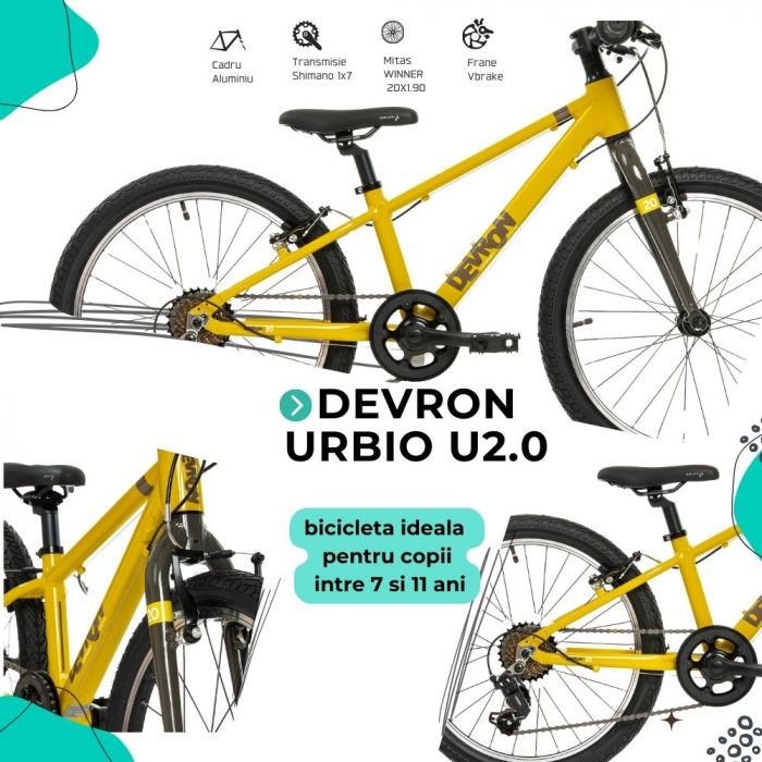 Bicicleta Copii Devron Urbio U2.0 Super Light - 20 Inch, Galben-Gri [4]