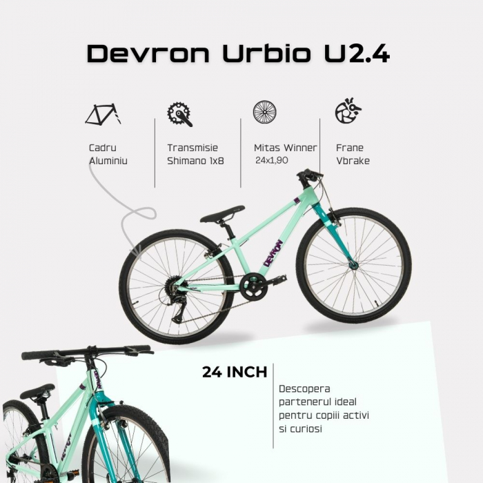 Bicicleta Copii Devron Urbio U2.4 Super Light - 24 Inch, Turcoaz-Verde [4]