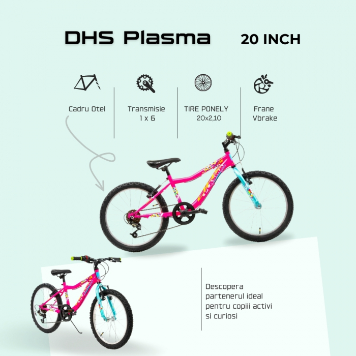 Bicicleta Copii DHS Plasma - 20 Inch, Roz [4]