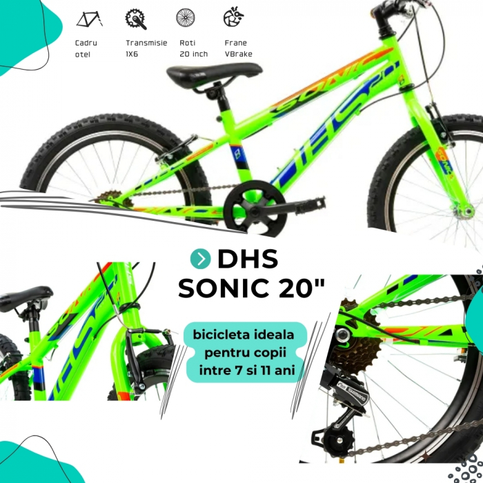 Bicicleta Copii DHS Sonic - 20 Inch, Verde [4]