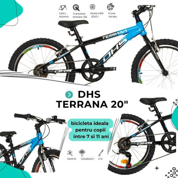 Bicicleta Copii Dhs Terrana 2023 - 20 Inch, Negru/Albastru [4]