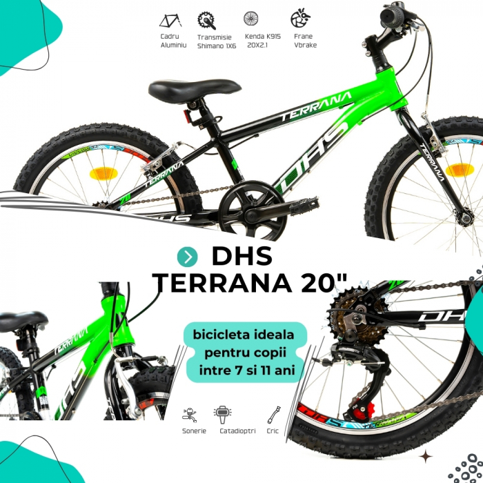 Bicicleta Copii Dhs Terrana 2023 - 20 Inch, Negru/Verde [4]