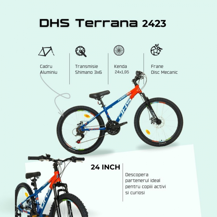 Bicicleta Copii Dhs Terrana 2423 - 24 Inch, Albastru/Rosu [4]