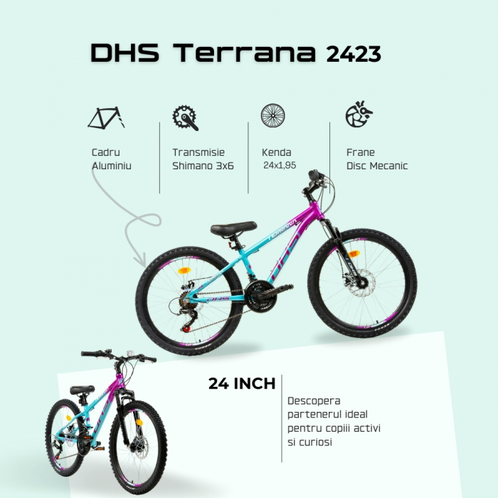Bicicleta Copii Dhs Terrana 2423 - 24 Inch, Albastru/Violet [4]