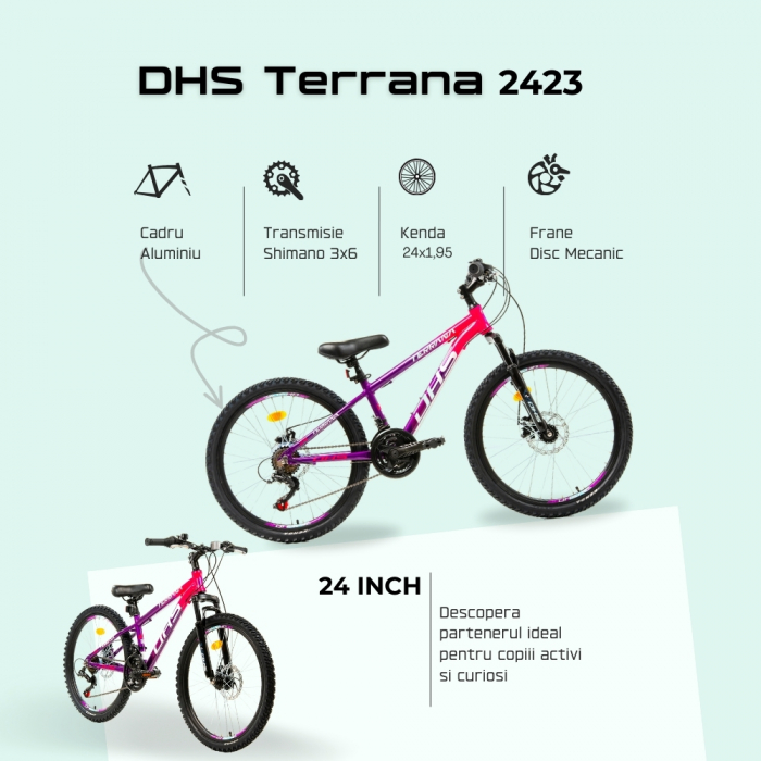 Bicicleta Copii Dhs Terrana 2423 - 24 Inch, Violet/Roz [4]