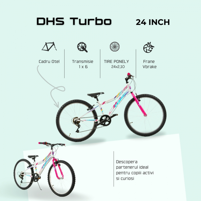 Bicicleta Copii DHS Turbo - 24 Inch, Alb [4]