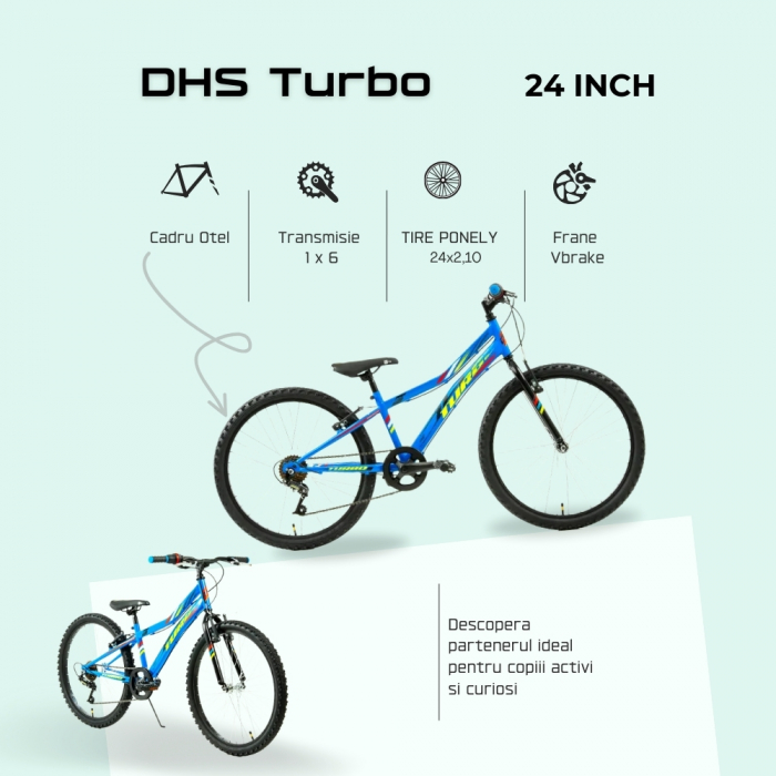Bicicleta Copii DHS Turbo - 24 Inch, Albastru [4]