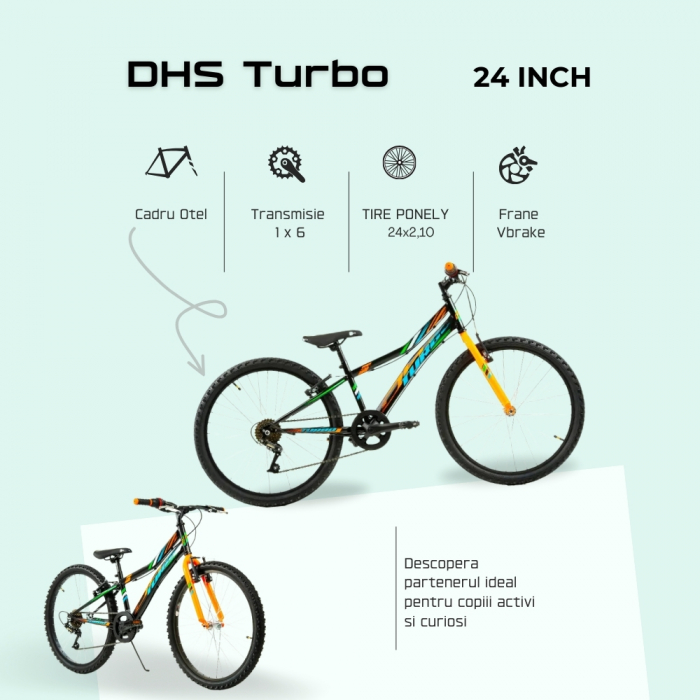 Bicicleta Copii DHS Turbo - 24 Inch, Negru-Portocaliu [4]