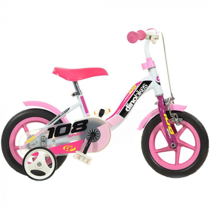 Bicicleta copii Dino Bikes 10' 108 Sport alb si roz cu frana [1]
