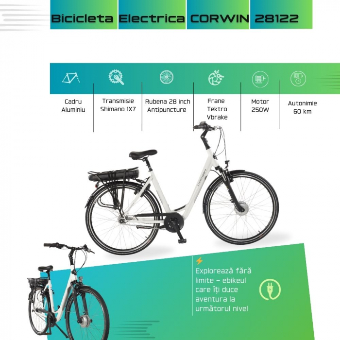 Bicicleta Electrica Corwin 28122 - 28 Inch, 490mm, Alb [3]