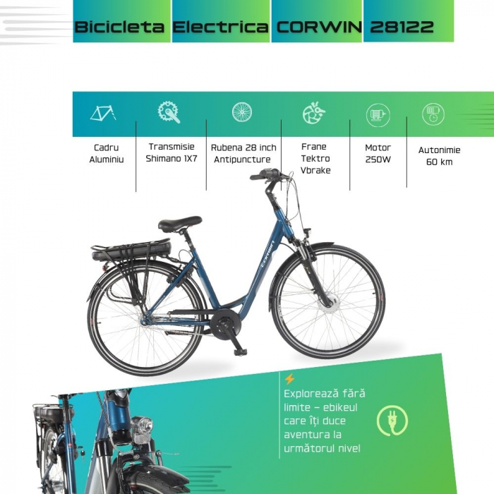 Bicicleta Electrica Corwin 28122 - 28 Inch, 490mm, Albastru [3]