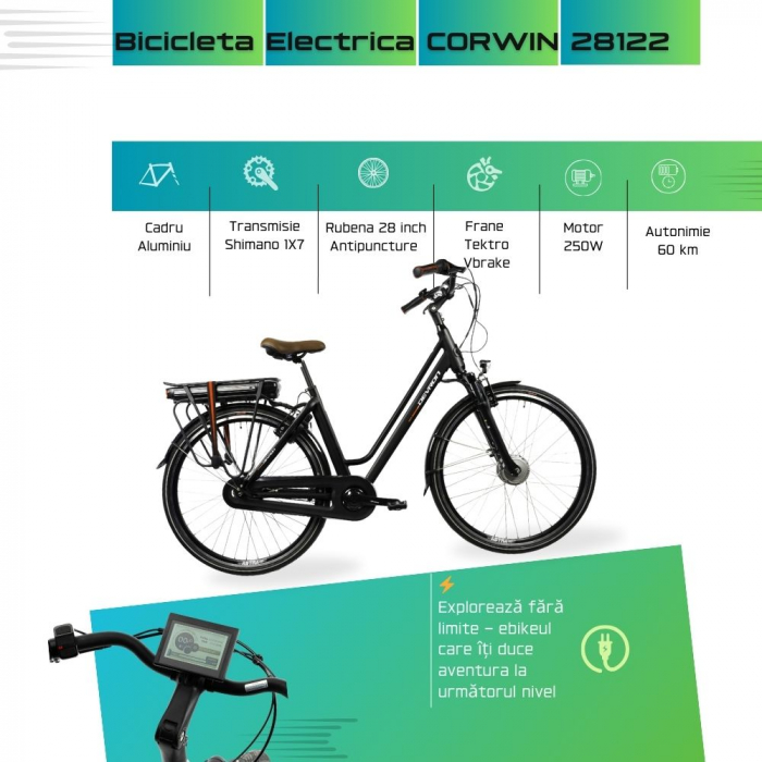 Bicicleta Electrica Corwin 28122 - 28 Inch, 530mm, Negru [3]