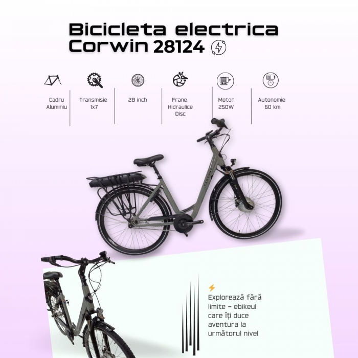 Bicicleta Electrica Corwin 28124 - 28 Inch, M, Gri [3]