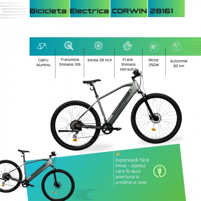 Bicicleta Electrica Corwin 28161 - 28 Inch, 490mm, Gri [2]