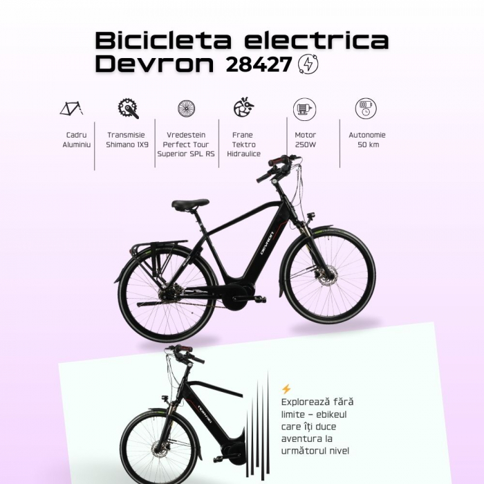 Bicicleta Electrica Devron 28427 - 28 Inch, M, Negru - Disc Brake [2]
