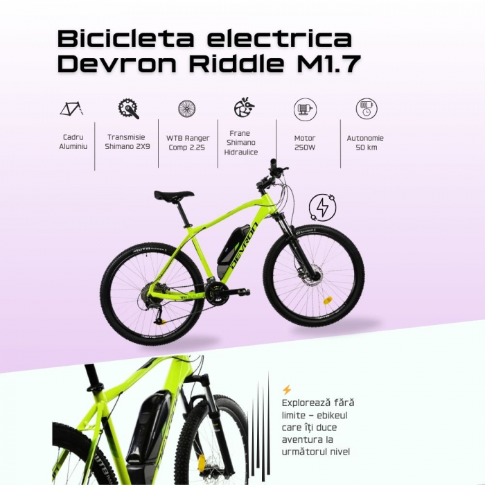 Bicicleta Electrica Devron Riddle M1.7 - 27.5 Inch, 520 mm, Neon [3]