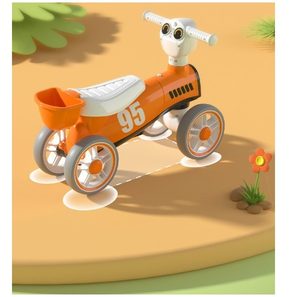 Bicicleta fara pedale pentru copii Flippy, cu lumini si muzica, 4 roti, varsta 1-3 ani, material PP, 63 x24 x41 cm, portocaliu [7]