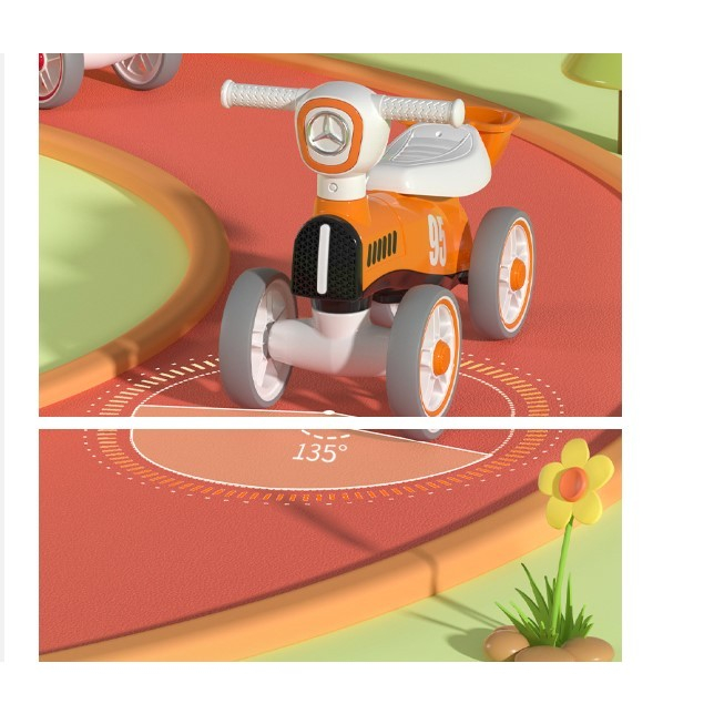 Bicicleta fara pedale pentru copii Flippy, cu lumini si muzica, 4 roti, varsta 1-3 ani, material PP, 63 x24 x41 cm, portocaliu [5]