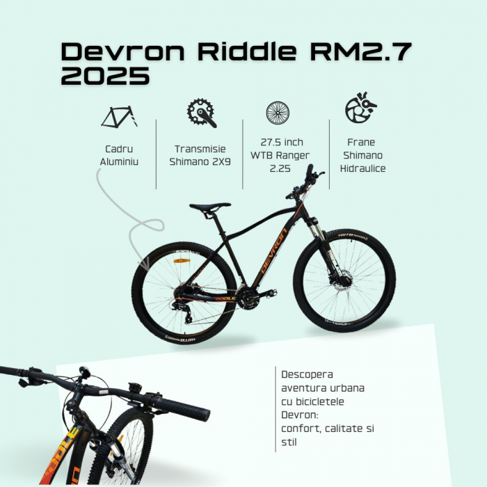 Bicicleta Mtb Devron Riddle RM2.7 2025 - 27.5 Inch, M, Negru [3]