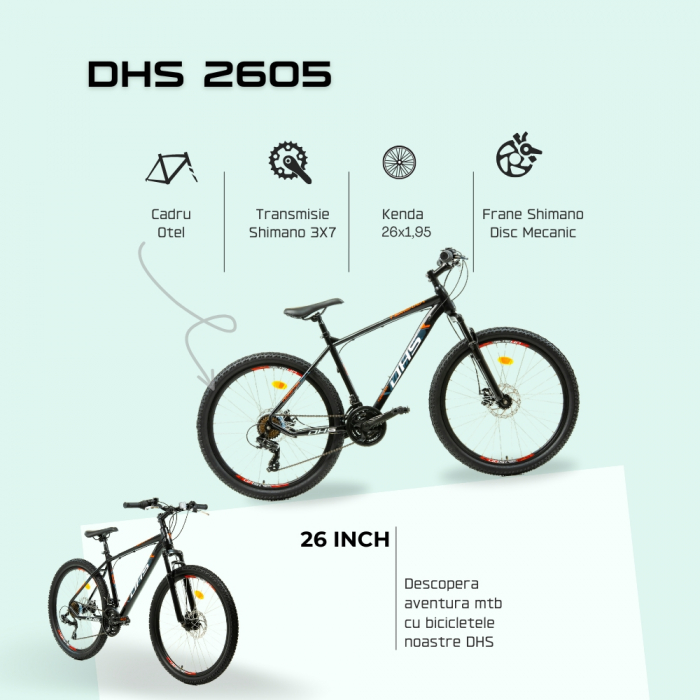 Bicicleta Mtb Dhs 2605 - 26 inch, M, Negru/Rosu [4]