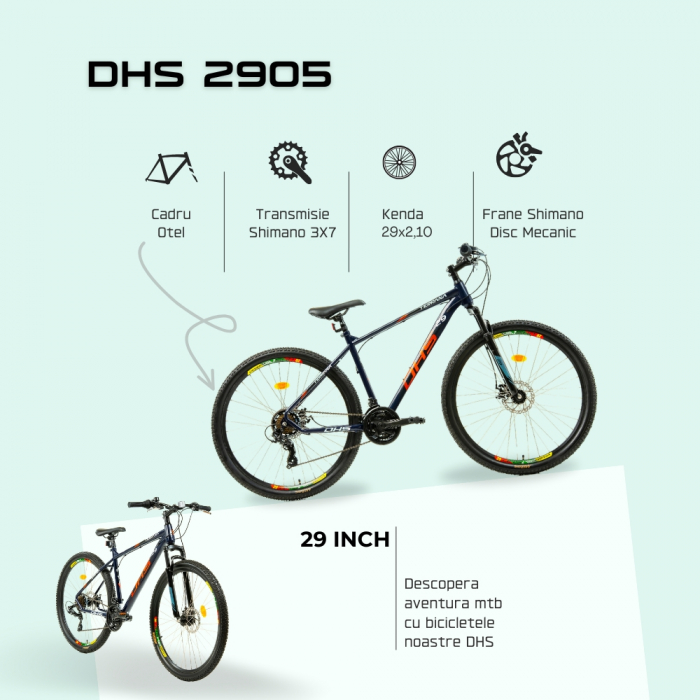 Bicicleta Mtb Dhs 2905 - 29 inch, M, Indigo/Rosu [4]