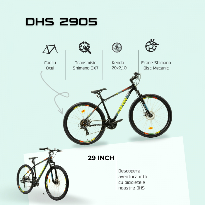 Bicicleta Mtb Dhs 2905 - 29 inch, M, Negru/Verde [4]