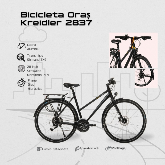 Bicicleta Oras Kreidler 2837 - 28 inch, XL, Negru [4]