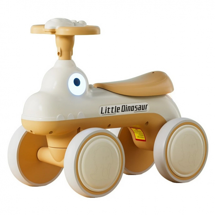 Bicicleta Pentru Copii, Flippy, Fara Pedale, Cu Patru Roti, Din Plastic Rezistent, Fara BPA, Cu Muzica Si Lumini, Model Dinozaur, 50x27x40 Cm, Galben-Mustar [1]