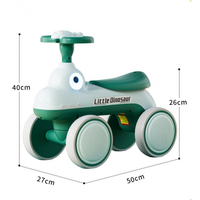 Bicicleta Pentru Copii, Flippy, Fara Pedale, Cu Patru Roti, Din Plastic Rezistent, Fara BPA, Cu Muzica Si Lumini, Model Dinozaur, 50x27x40 Cm, Verde [4]