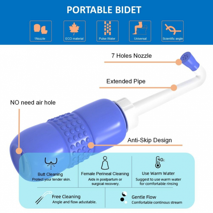 Bideu Portabil pentru Igiena Intima, Flippy, pentru Postpartum/ Postoperator, 450 mL, cu Capac si Husa Galbena, 29.5x7 cm, Culoare Recipient Mov [3]