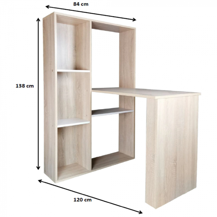 Birou Baber, stejar alb, 84x120x138 cm [7]