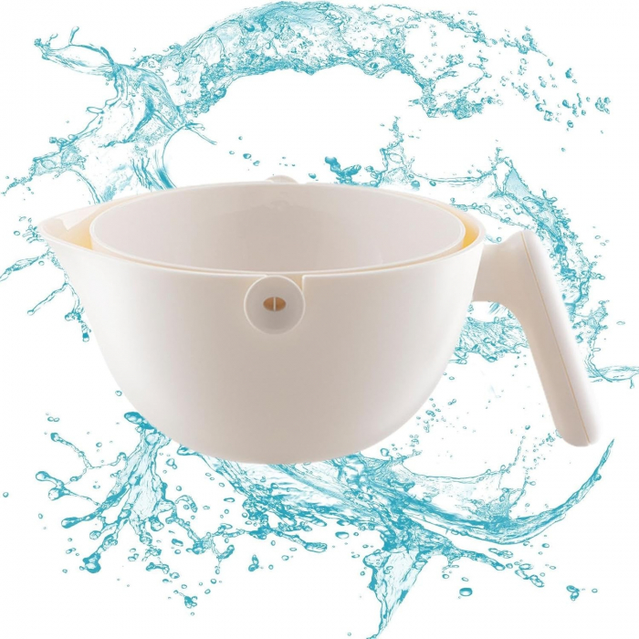 Bol cu Doua Straturi, Flippy, pentru Fructe, Legume, cu Cos de Scurgere a Apei, 2L, din ABS+PP, 29.9 x 22.5 x 11.8 cm, Alb [2]