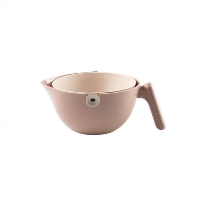 Bol cu Doua Straturi, Flippy, pentru Fructe, Legume, cu Cos de Scurgere a Apei, 2L, din ABS+PP, 29.9 x 22.5 x 11.8 cm, Maro [3]