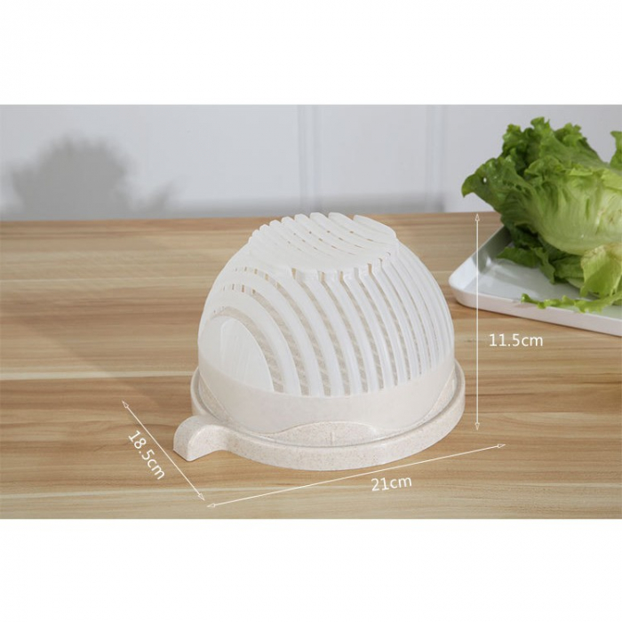 Bol Feliator pentru Salata, Flippy, Castron Multifunctional pentru Legume si Fructe, pentru Spalat si Taiat Legumele, cu Scurgere si Tocator, Ergonomic, Protectie pentru Maini, 21x18.5x11.5 cm, Alb [10]