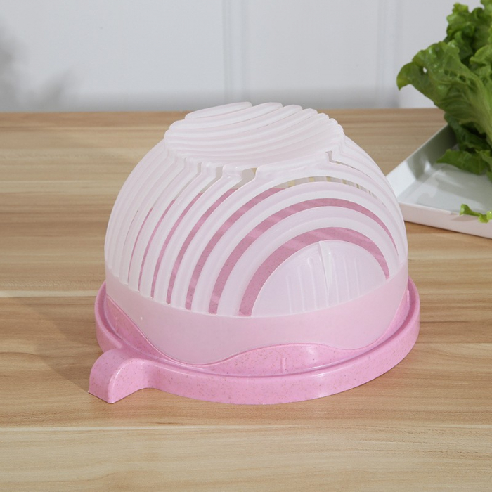 Bol Feliator pentru Salata, Flippy, Castron Multifunctional pentru Legume si Fructe, pentru Spalat si Taiat Legumele, cu Scurgere si Tocator, Ergonomic, Protectie pentru Maini, 21x18.5x11.5 cm, Roz [7]