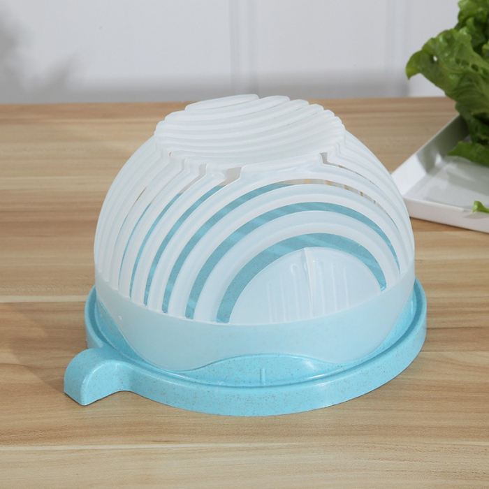 Bol Feliator pentru Salata, Flippy, Castron Multifunctional pentru Legume si Fructe, pentru Spalat si Taiat Legumele, cu Scurgere si Tocator, Ergonomic, Protectie pentru Maini, 21x18.5x11.5 cm, Albast [9]