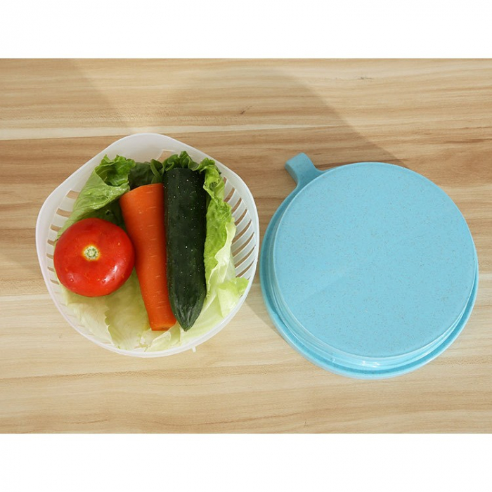 Bol Feliator pentru Salata, Flippy, Castron Multifunctional pentru Legume si Fructe, pentru Spalat si Taiat Legumele, cu Scurgere si Tocator, Ergonomic, Protectie pentru Maini, 21x18.5x11.5 cm, Albast [8]