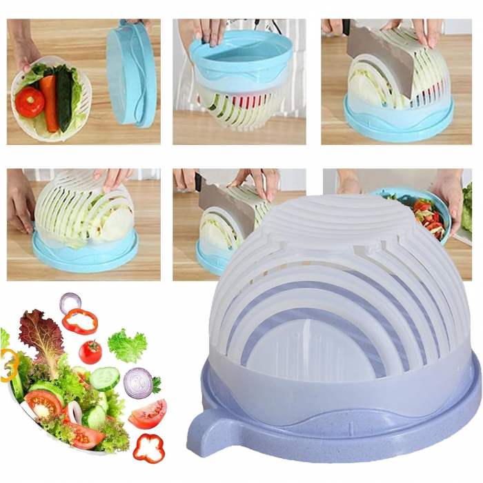 Bol Feliator pentru Salata, Flippy, Castron Multifunctional pentru Legume si Fructe, pentru Spalat si Taiat Legumele, cu Scurgere si Tocator, Ergonomic, Protectie pentru Maini, 21x18.5x11.5 cm, Mov [3]