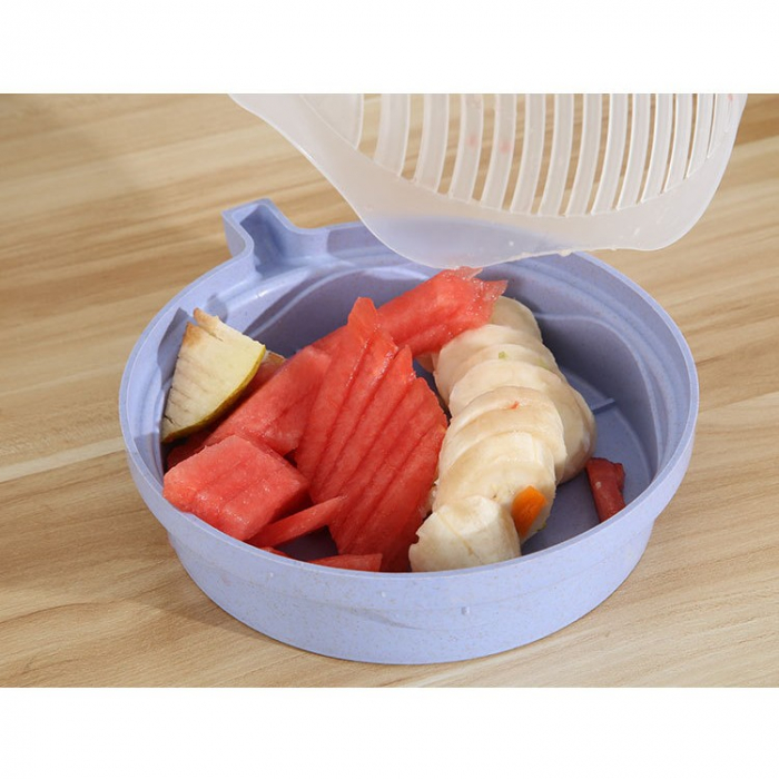 Bol Feliator pentru Salata, Flippy, Castron Multifunctional pentru Legume si Fructe, pentru Spalat si Taiat Legumele, cu Scurgere si Tocator, Ergonomic, Protectie pentru Maini, 21x18.5x11.5 cm, Mov [5]