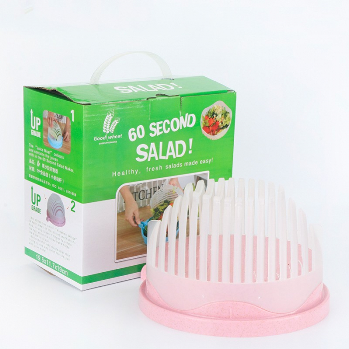 Bol Feliator pentru Salata, Flippy, Castron Multifunctional pentru Legume si Fructe, pentru Spalat si Taiat Legumele, cu Scurgere si Tocator, Ergonomic, Protectie pentru Maini, 21x18.5x11.5 cm, Roz [8]