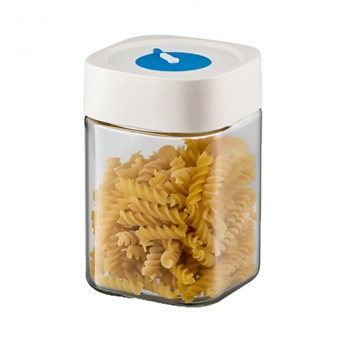 Borcan din Sticla de Inalta Calitate, Flippy, Capac Ermetic, Uz Casnic, Depozitarea Condimentelor sau a Alimentelor Umede si Uscate, 1000 mL, 10x10x15.5 cm, Alb [1]