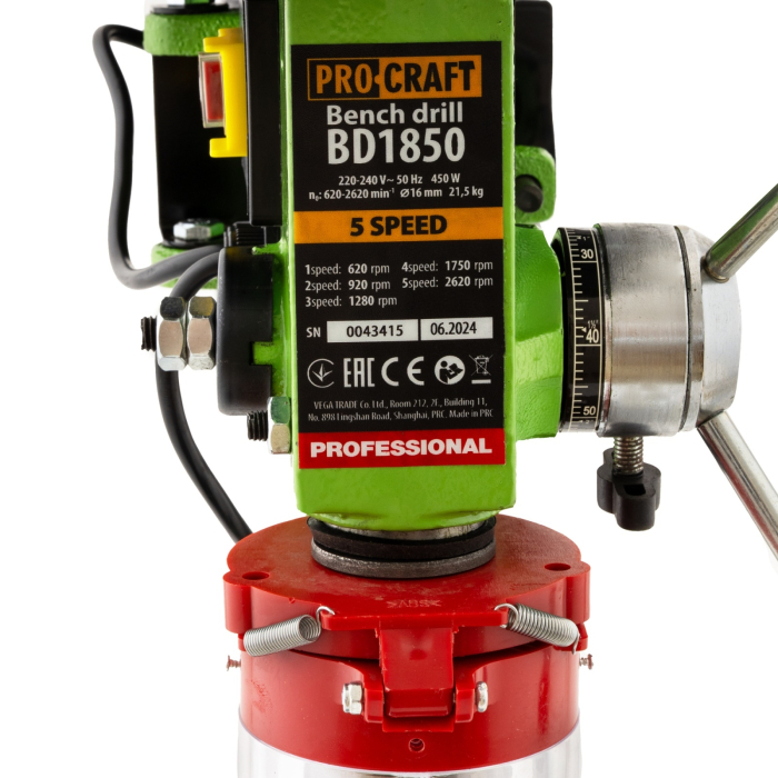 Bormasina de banc fixa cu coloana PROCRAFT BD1850, 220 V, 450 W, 620-3140 rpm, 5 viteze [7]