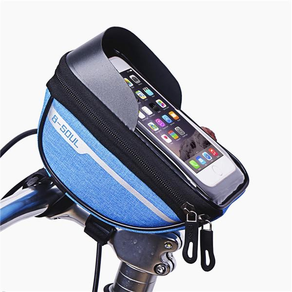 Borseta bicicleta impermeabila cu husa pentru telefon Flippy, montare pe ghidon, compatibila cu telefoane de pana la 16 cm, spatiu depozitare, 18.5x9.5 cm, albastru [7]