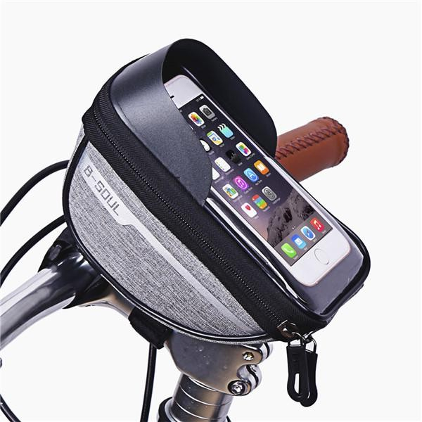 Borseta bicicleta impermeabila cu husa pentru telefon Flippy, montare pe ghidon, compatibila cu telefoane de pana la 16 cm, spatiu depozitare, 18.5x9.5 cm, gri [4]