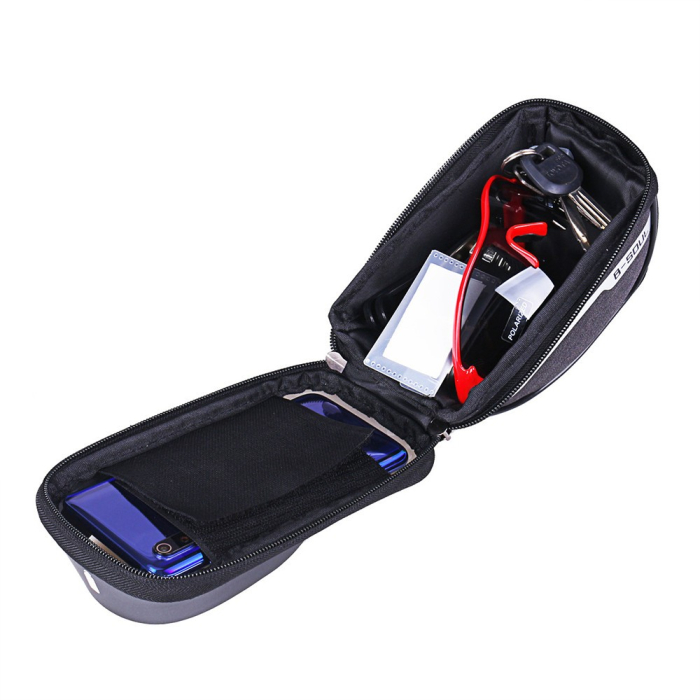 Borseta bicicleta impermeabila cu husa pentru telefon Flippy, montare pe ghidon, compatibila cu telefoane de pana la 16 cm, spatiu depozitare, 18.5x9.5 cm, rosu [3]