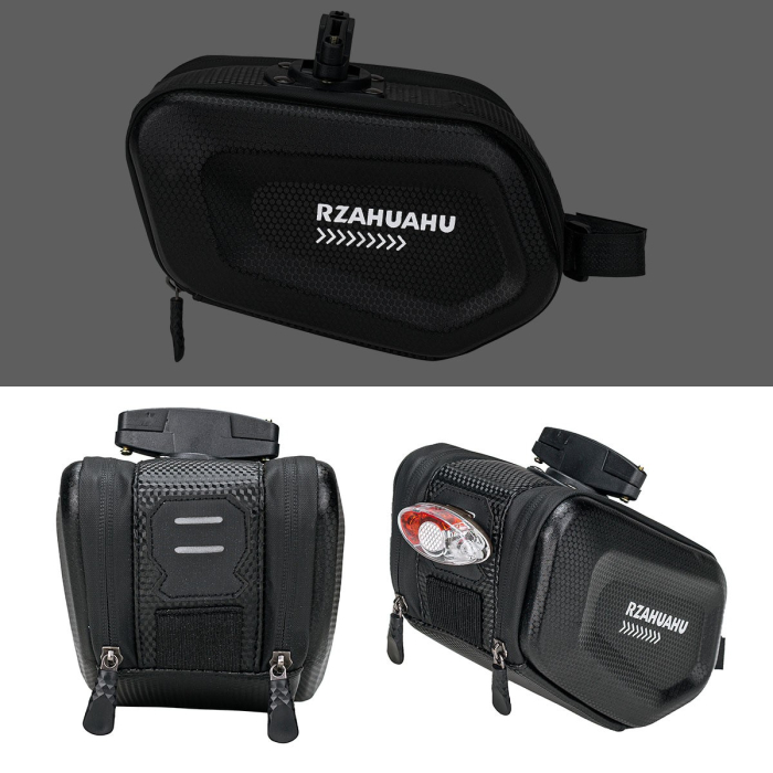 Borseta pentru bicicleta Flippy, Hard Shell, material piele artificiala si carbon, 20x12x11.5 cm, prindere de sa, capacitate 2L, impermeabila, negru [9]