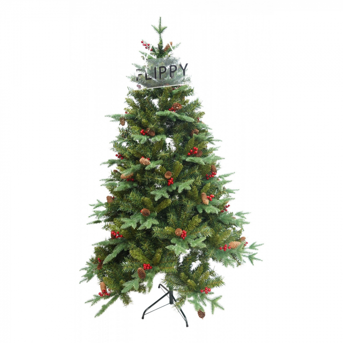 Brad Artificial bogat de Craciun Premium, Flippy, 2.10 m inaltime, suport metalic inclus, Verde, Decorat, Interior/ Exterior, 1172 ramuri [1]